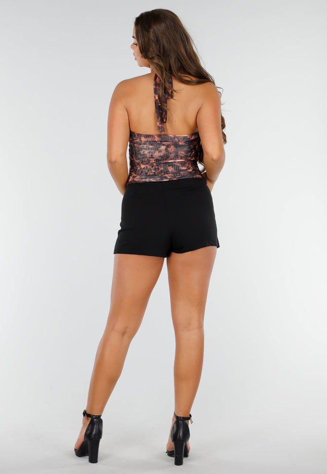 NEW180625 Bruine Mesh Leopard Haltertop