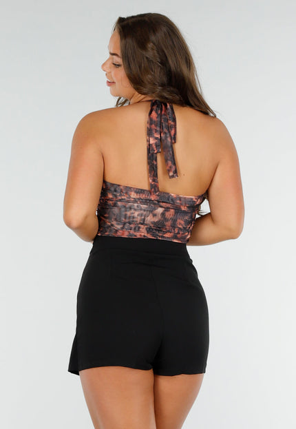 NEW180625 Bruine Mesh Leopard Haltertop