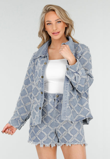 OP=OP.31.NL Denim Set met Gerafelde Ruiten