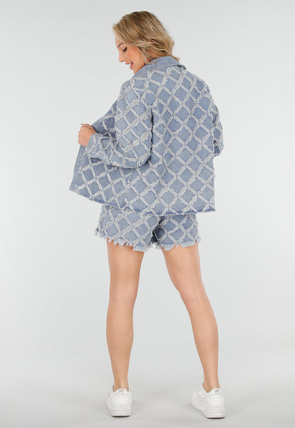 OP=OP.31.NL Denim Set met Gerafelde Ruiten