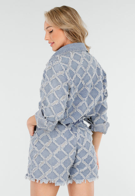 OP=OP.31.NL Denim Set met Gerafelde Ruiten