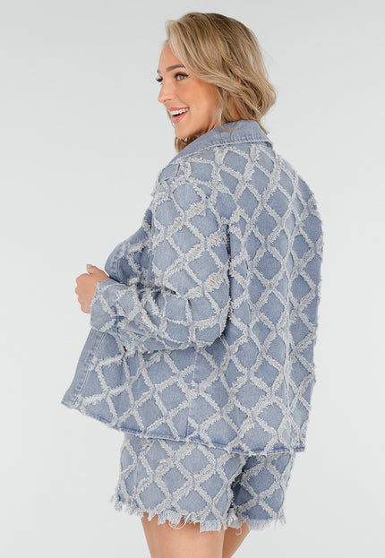 OP=OP.31.NL Denim Set met Gerafelde Ruiten