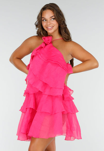 NEW180625 Fuchsia Ruffle Jurk met Spaghettibandjes