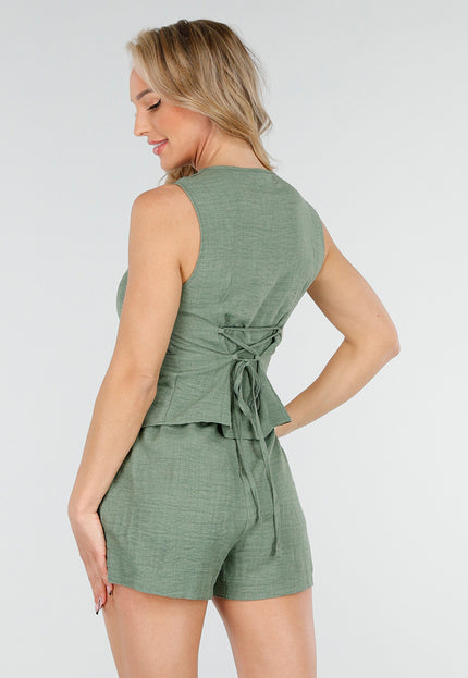 NEW180625 Groene Set met Gilet en Shorts