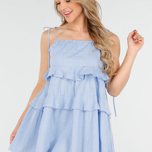 NEW180625 Lichtblauwe Volantjurk van Katoen