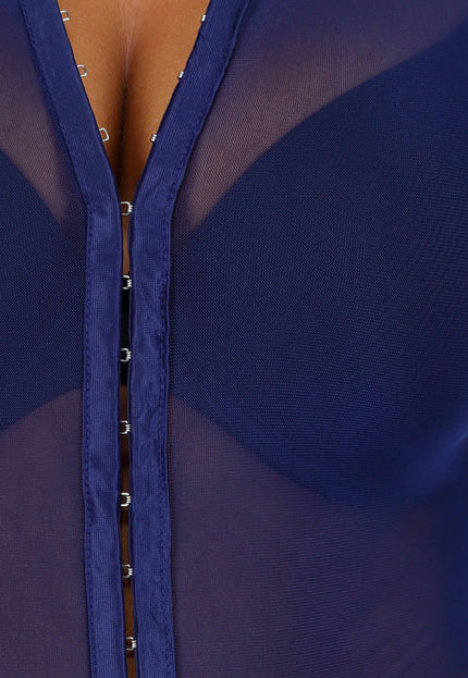 NEW180625 Navy Mesh Bodysuit met Haakjes