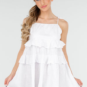 NEW180625 Witte Volantjurk met Bandjes