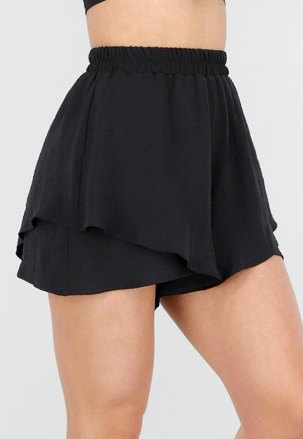 NEW180625 Zwarte Gelaagde Linnenlook Short