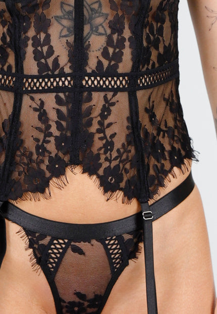 NEW180625 Zwarte Kanten Bustier Set