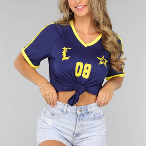 NEW1807 Navy Blauwe Sporty Shirt met Gele Details