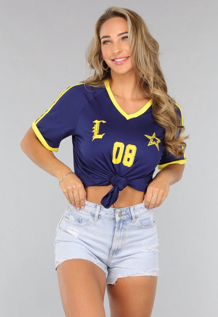 NEW1807 Navy Blauwe Sporty Shirt met Gele Details