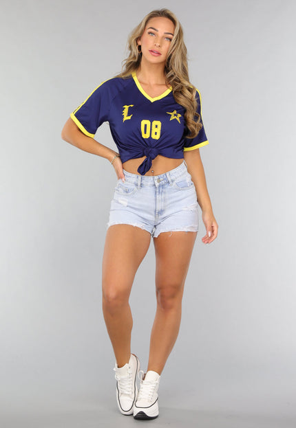 NEW1807 Navy Blauwe Sporty Shirt met Gele Details