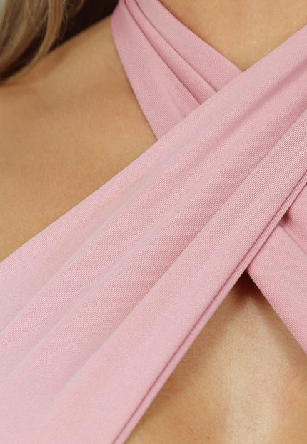 NEW1807 Oudroze Halter Jurk met Cutout