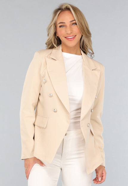NEW1809 Beige Blazer met Knopen