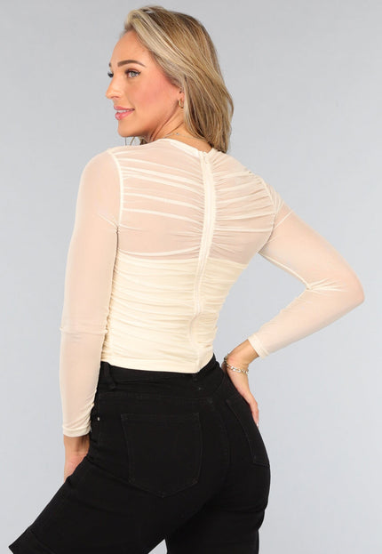 OP=OP.03.NL Beige Mesh Overslag Top met Voering