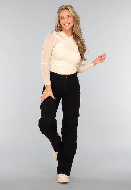 OP=OP.03.NL Beige Mesh Overslag Top met Voering