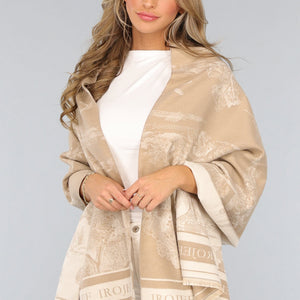 NEW1809 Beige Omslag Sjaal met Print