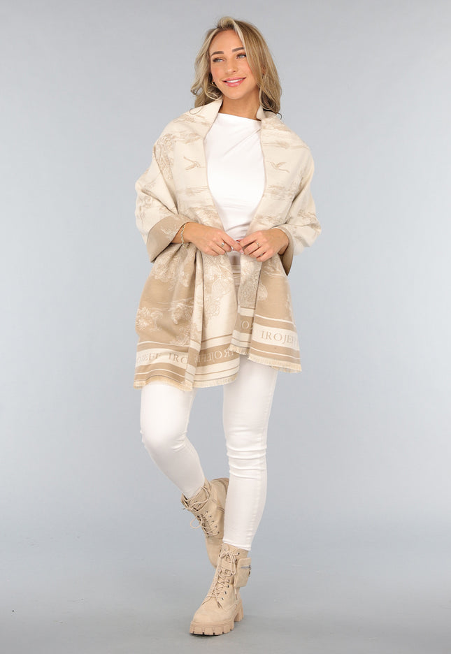 NEW1809 Beige Omslag Sjaal met Print