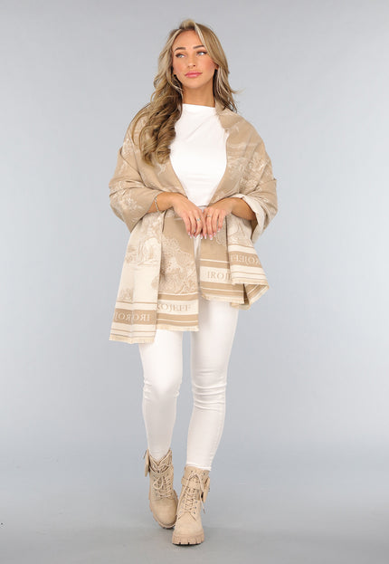 NEW1809 Beige Omslag Sjaal met Print