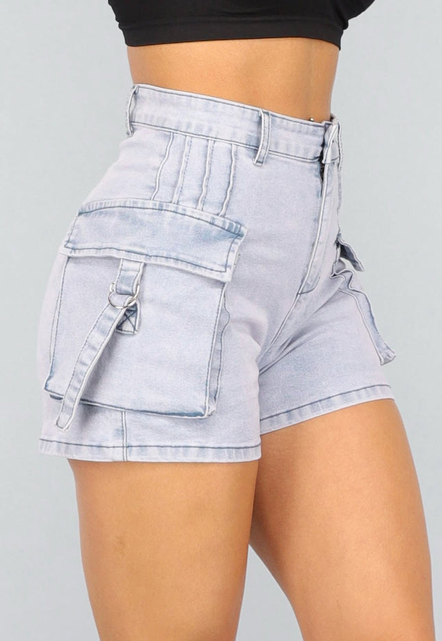 OP=OP.07.NL Blauwe Denim Cargo Short met Stretch