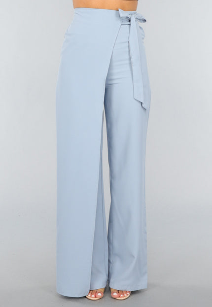 OP=OP.49.S Blauwe Wide Leg Pantalon met Strikdetail
