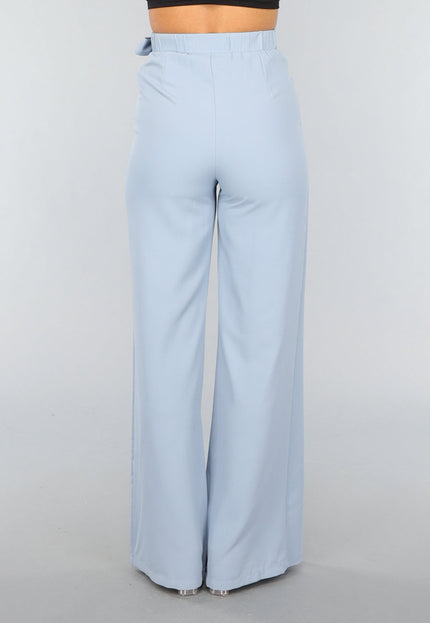 OP=OP.49.S Blauwe Wide Leg Pantalon met Strikdetail