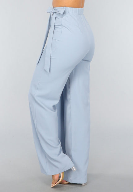 OP=OP.49.S Blauwe Wide Leg Pantalon met Strikdetail