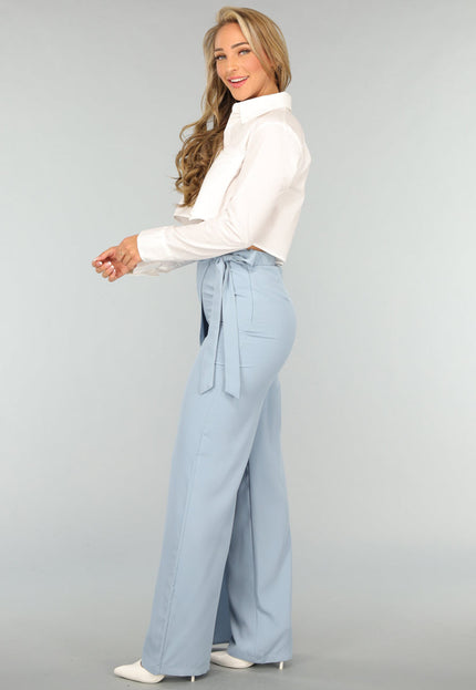 OP=OP.49.S Blauwe Wide Leg Pantalon met Strikdetail