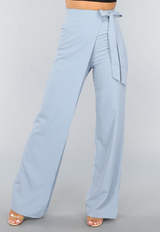 OP=OP.49.S Blauwe Wide Leg Pantalon met Strikdetail