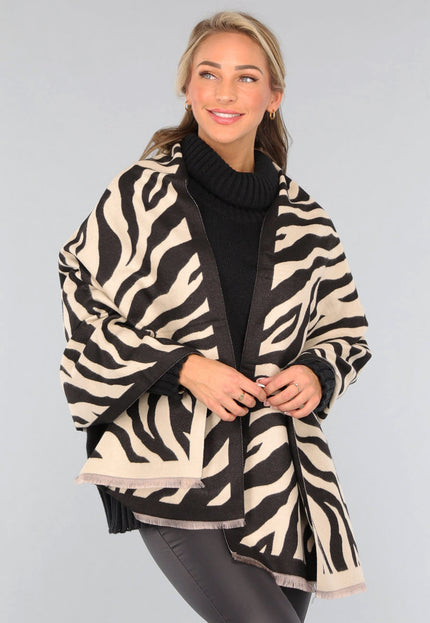NEW1809 Grote Omslagdoek met Zebra Print in Beige