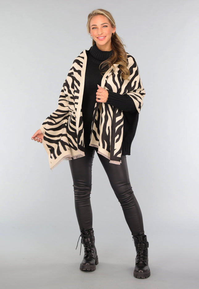 NEW1809 Grote Omslagdoek met Zebra Print in Beige