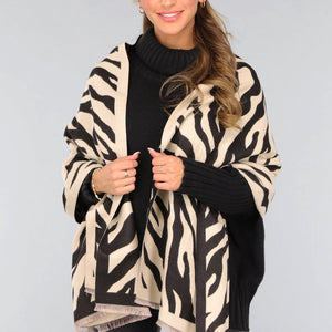 NEW1809 Grote Omslagdoek met Zebra Print in Beige