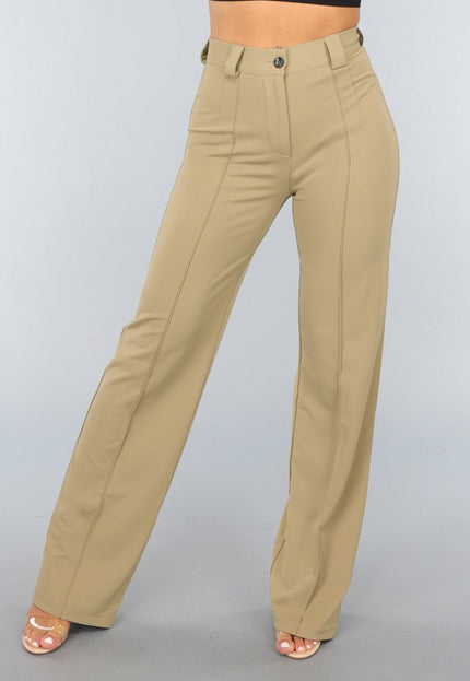 NEW1809 Khaki High Waist Stretch Pantalon