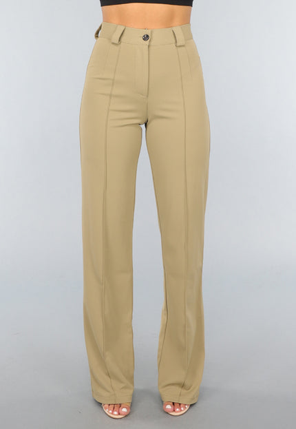 NEW1809 Khaki High Waist Stretch Pantalon