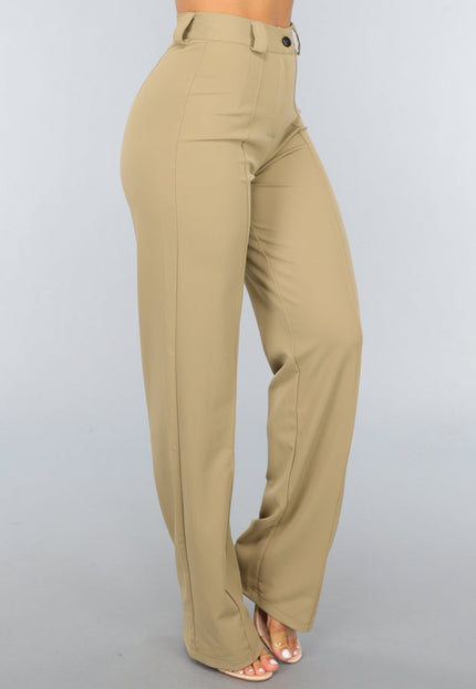 NEW1809 Khaki High Waist Stretch Pantalon
