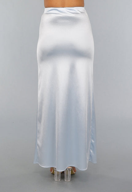 OP=OP.AV.12 Lange Lichtblauwe Satijnen Rok