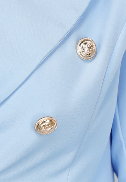 NEW1809 Lichtblauwe Button Blazer met Schoudervulling