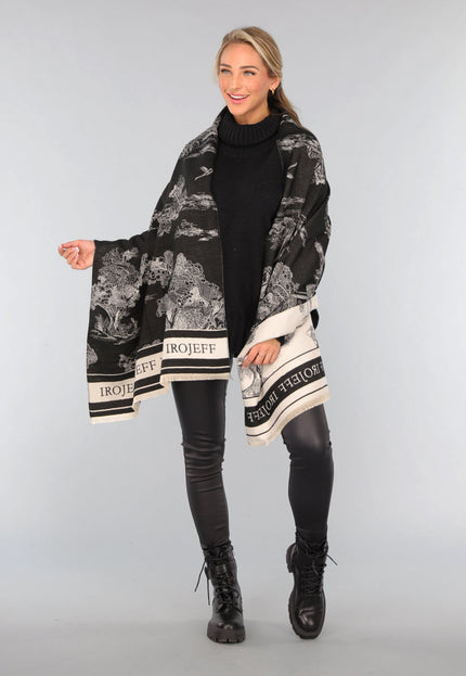 NEW1809 Omslagdoek met Print in Zwart