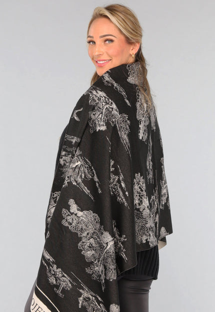 NEW1809 Omslagdoek met Print in Zwart