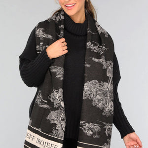 NEW1809 Omslagdoek met Print in Zwart