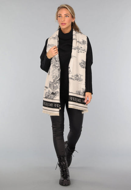 NEW1809 Omslagdoek met Print in Zwart