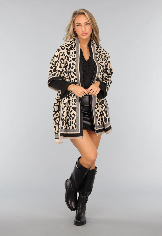 NEW1809 Panterprint Sjaal in Beige Kleur