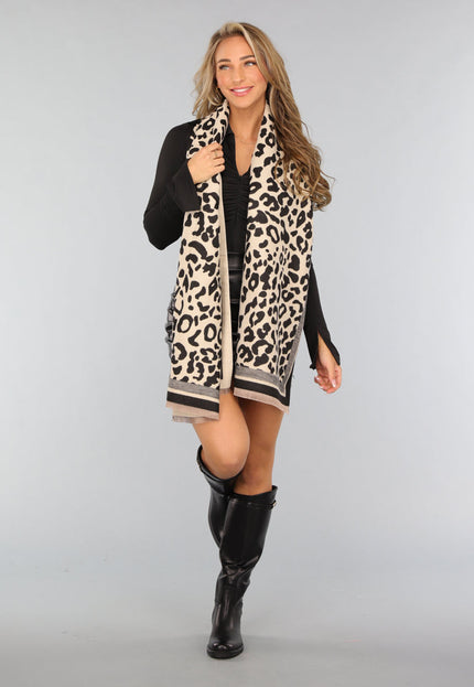 NEW1809 Panterprint Sjaal in Beige Kleur