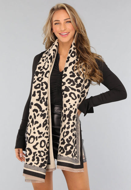 NEW1809 Panterprint Sjaal in Beige Kleur