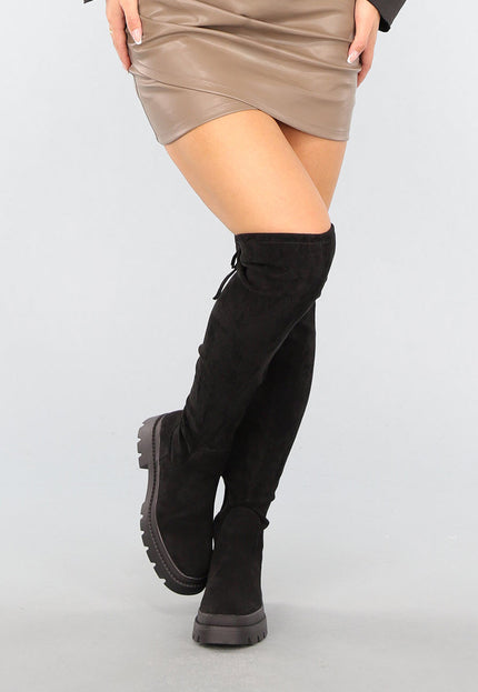 NEW1809 Suèdelook Overknee Laarzen met Strikdetail