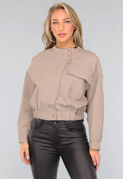 OP=OP.08.S Taupe Cargo Jasje met Drukknoopjes