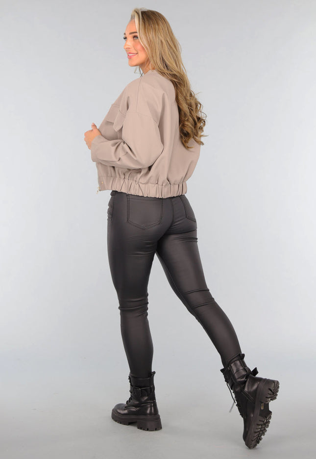 OP=OP.08.S Taupe Cargo Jasje met Drukknoopjes