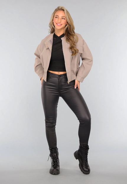 OP=OP.08.S Taupe Cargo Jasje met Drukknoopjes