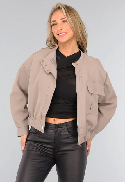 OP=OP.08.S Taupe Cargo Jasje met Drukknoopjes