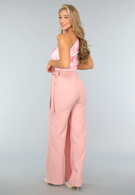 OP=OP.49.S Wide Leg Pantalon met Overslag in Oudroze